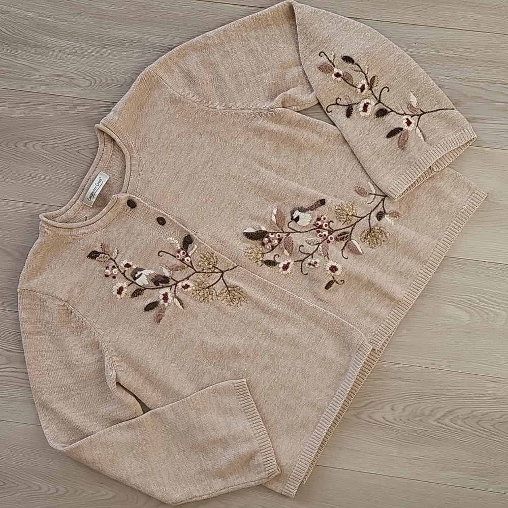 Coldwater Creek Embroidered Bird Cardigan Sweater, Lrg‎